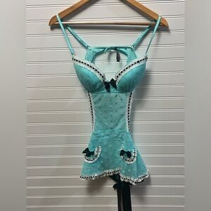 Victoria's Secret Sexy Little Thing Aqua Black Maid Bra Costume Lingerie 34C